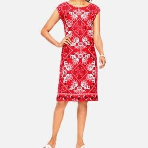 NEW Talbots Red & Navy Cotton Cap Sleeve Summer Bandana Print Sheath Dress P